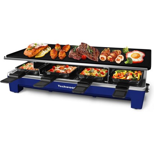  [아마존베스트]Techwood Raclette Table Grill, Electric Indoor Grill Korean BBQ Grill, Removable 2-in-1 Non-Stick Grill Plate, 1500W Fast Heating with 8 Cheese Melt Pans, Ideal for Parties and Fam