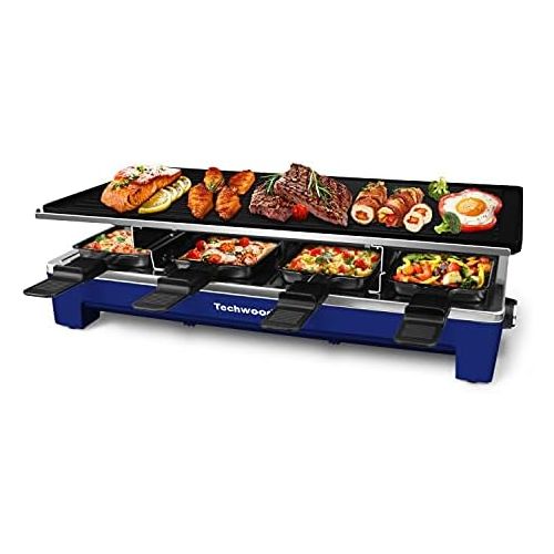  [아마존베스트]Techwood Raclette Table Grill, Electric Indoor Grill Korean BBQ Grill, Removable 2-in-1 Non-Stick Grill Plate, 1500W Fast Heating with 8 Cheese Melt Pans, Ideal for Parties and Fam