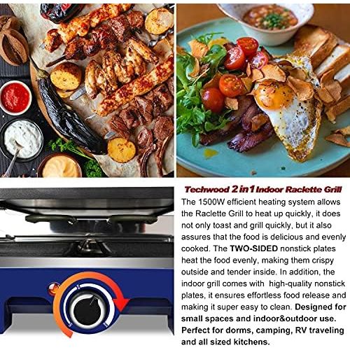  [아마존베스트]Techwood Raclette Table Grill, Electric Indoor Grill Korean BBQ Grill, Removable 2-in-1 Non-Stick Grill Plate, 1500W Fast Heating with 8 Cheese Melt Pans, Ideal for Parties and Fam