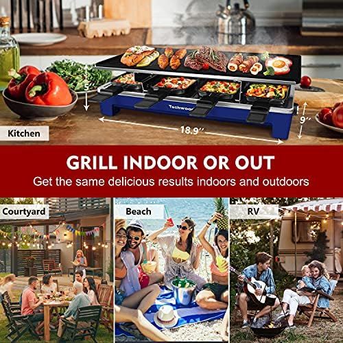  [아마존베스트]Techwood Raclette Table Grill, Electric Indoor Grill Korean BBQ Grill, Removable 2-in-1 Non-Stick Grill Plate, 1500W Fast Heating with 8 Cheese Melt Pans, Ideal for Parties and Fam