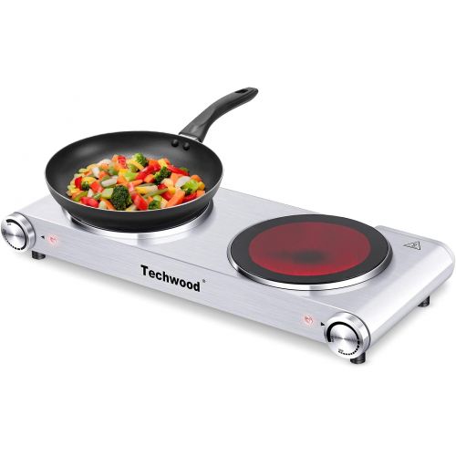  [아마존베스트]Hot Plate Electric Stove, Techwood Electric Double Burner 1800W Powerful Infrared Ceramic Double Cooktop With Adjustable Temperature Control, Compatible for All Cookwares, Indoor &