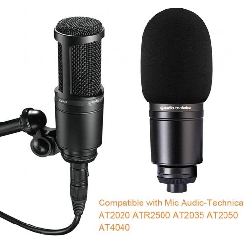  TeckeeTom 2pcs AT2020 Microphone Foam Cover Windscreen Pop Filter Black Compatible with Mic Audio Technica AT2020 ATR2500 AT2035 AT2050 AT4040 Cardioid Condenser Microphone Noise Reduction