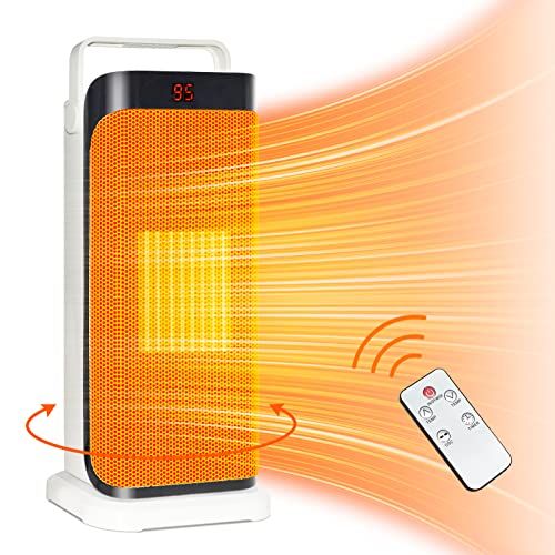  Tectake Space Heater - Portable Electric Heater with Remote Control, Fast-heating Ceramic Tower Heater Fan Adjustable Thermostat 12H Timer Overheat, Tip-over Protection, Office, Bedroom, H