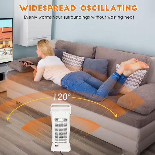  Tectake Space Heater - Portable Electric Heater with Remote Control, Fast-heating Ceramic Tower Heater Fan Adjustable Thermostat 12H Timer Overheat, Tip-over Protection, Office, Bedroom, H