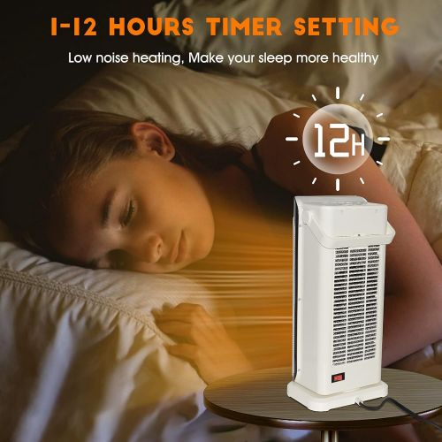  Tectake Space Heater - Portable Electric Heater with Remote Control, Fast-heating Ceramic Tower Heater Fan Adjustable Thermostat 12H Timer Overheat, Tip-over Protection, Office, Bedroom, H