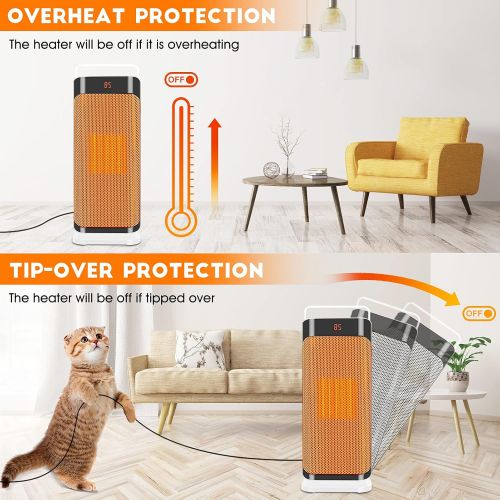  Tectake Space Heater - Portable Electric Heater with Remote Control, Fast-heating Ceramic Tower Heater Fan Adjustable Thermostat 12H Timer Overheat, Tip-over Protection, Office, Bedroom, H