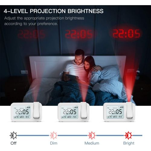  [아마존핫딜][아마존 핫딜] TedGem Digital Projection Dual 3.8 LED Large Number Clock 4 Brightness, Snooze, 2 Alarm Sounds, for Bedroom, Office, Kitchen, White