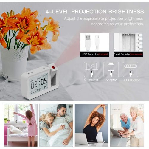  [아마존핫딜][아마존 핫딜] TedGem Digital Projection Dual 3.8 LED Large Number Clock 4 Brightness, Snooze, 2 Alarm Sounds, for Bedroom, Office, Kitchen, White