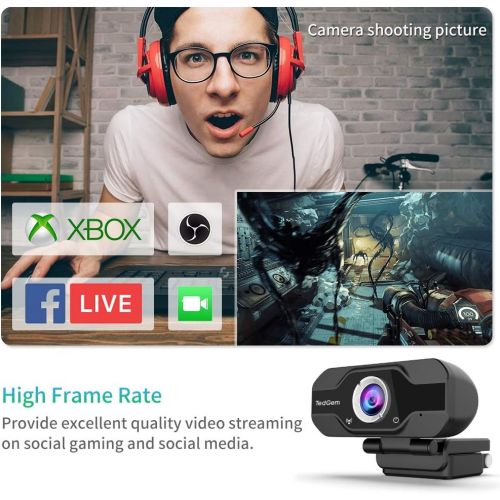  [아마존베스트]PC Webcam, TedGem 1080P Full HD Webcam USB Desktop & Laptop Webcam Live Streaming Webcam with Microphone Widescreen HD Video Webcam 90-Degree Extended View for Video Calling, Confe