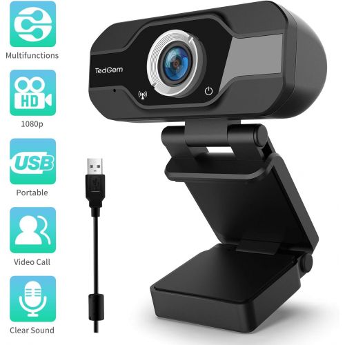  [아마존베스트]PC Webcam, TedGem 1080P Full HD Webcam USB Desktop & Laptop Webcam Live Streaming Webcam with Microphone Widescreen HD Video Webcam 90-Degree Extended View for Video Calling, Confe