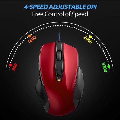  [아마존 핫딜]  [아마존핫딜]TedGem Maus, Ergonomisches Wired Mouse PC Maus Laptop Maus 6-Tasten 4 DPI(3200-2400-1200-800), Laptop Mouse Wired 1.5 Meter Geflochtenes Kabel Fuer Windows 7/8/10 / XP, Vista, Linux