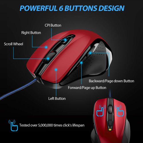  [아마존 핫딜]  [아마존핫딜]TedGem Maus, Ergonomisches Wired Mouse PC Maus Laptop Maus 6-Tasten 4 DPI(3200-2400-1200-800), Laptop Mouse Wired 1.5 Meter Geflochtenes Kabel Fuer Windows 7/8/10 / XP, Vista, Linux