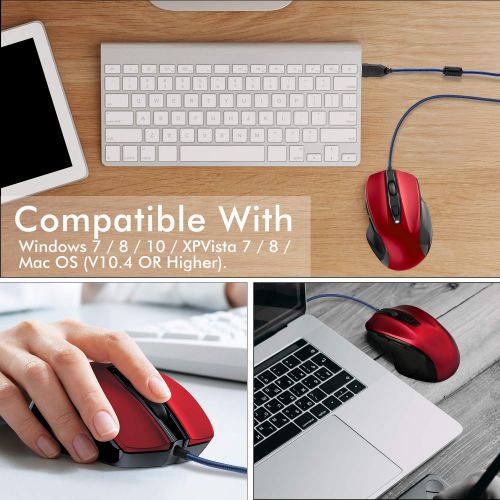  [아마존 핫딜]  [아마존핫딜]TedGem Maus, Ergonomisches Wired Mouse PC Maus Laptop Maus 6-Tasten 4 DPI(3200-2400-1200-800), Laptop Mouse Wired 1.5 Meter Geflochtenes Kabel Fuer Windows 7/8/10 / XP, Vista, Linux