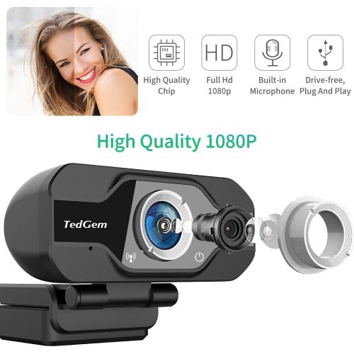  [아마존베스트]TedGem PC Webcam 1080p with Microphone, Full HD, USB, for Streaming and Video Calls -