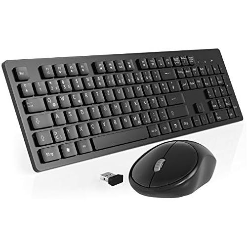  [아마존베스트]TedGem Keyboard Mouse Set, Wireless Keyboard Mouse Set with Mouse with 2 in 1 USB Receiver, Keyboard Wireless for PC / Computer / Laptop (German Layout) (Black)