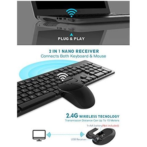  [아마존베스트]TedGem Keyboard Mouse Set, Wireless Keyboard Mouse Set with Mouse with 2 in 1 USB Receiver, Keyboard Wireless for PC / Computer / Laptop (German Layout) (Black)