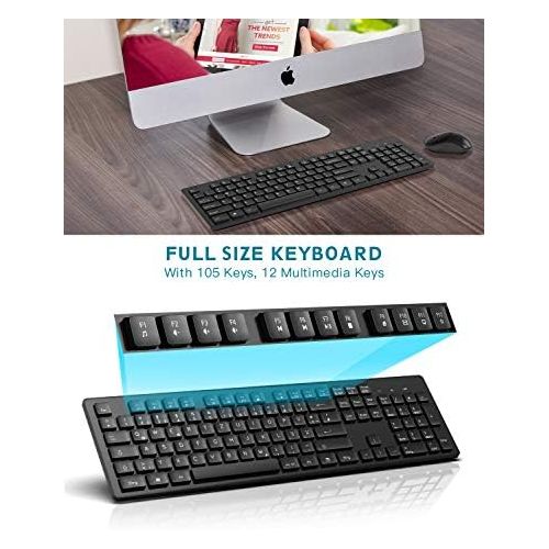  [아마존베스트]TedGem Keyboard Mouse Set, Wireless Keyboard Mouse Set with Mouse with 2 in 1 USB Receiver, Keyboard Wireless for PC / Computer / Laptop (German Layout) (Black)