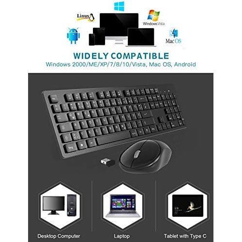  [아마존베스트]TedGem Keyboard Mouse Set, Wireless Keyboard Mouse Set with Mouse with 2 in 1 USB Receiver, Keyboard Wireless for PC / Computer / Laptop (German Layout) (Black)