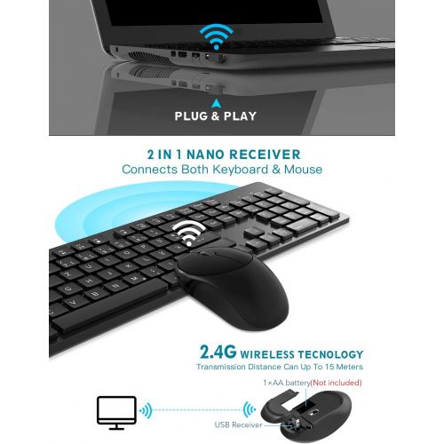  [아마존베스트]TedGem Keyboard Mouse Set, Wireless Keyboard Mouse Set with Mouse with 2 in 1 USB Receiver, Keyboard Wireless for PC / Computer / Laptop (German Layout) (Black)
