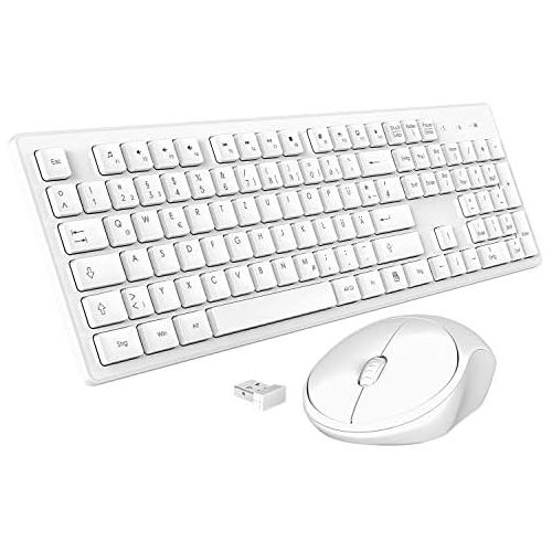  [아마존베스트]TedGem Keyboard Mouse Set, Wireless Keyboard Mouse Set with Mouse with 2 in 1 USB Receiver, Keyboard Wireless for PC / Computer / Laptop (German Layout) (White)