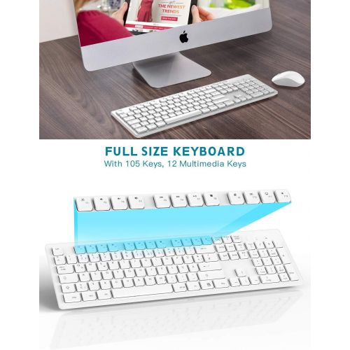  [아마존베스트]TedGem Keyboard Mouse Set, Wireless Keyboard Mouse Set with Mouse with 2 in 1 USB Receiver, Keyboard Wireless for PC / Computer / Laptop (German Layout) (White)