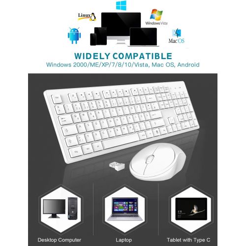  [아마존베스트]TedGem Keyboard Mouse Set, Wireless Keyboard Mouse Set with Mouse with 2 in 1 USB Receiver, Keyboard Wireless for PC / Computer / Laptop (German Layout) (White)