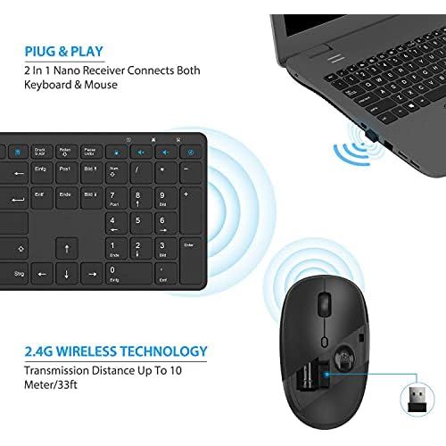  [아마존베스트]TedGem Tastatur Kabellos mit Maus, Tastatur Maus Set, USB Tastatur und Maus, 2,4 G USB Tastatur, Funktastatur mit Maus 2 in 1 USB Empfanger, Tastatur Kabellos fuer PC/Computer/Lapto