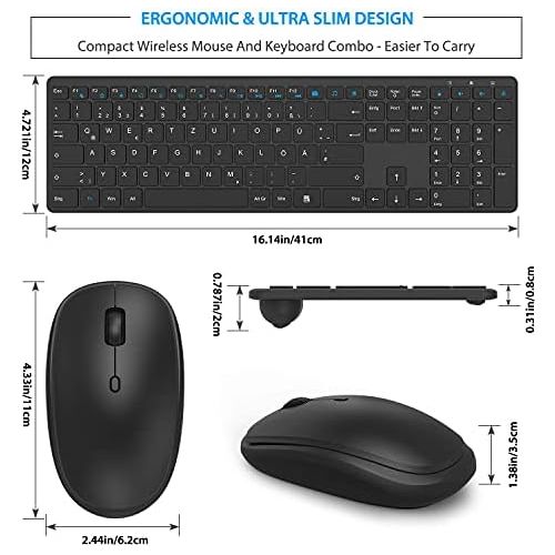  [아마존베스트]TedGem Tastatur Kabellos mit Maus, Tastatur Maus Set, USB Tastatur und Maus, 2,4 G USB Tastatur, Funktastatur mit Maus 2 in 1 USB Empfanger, Tastatur Kabellos fuer PC/Computer/Lapto