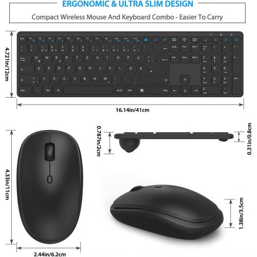  [아마존베스트]TedGem Tastatur Kabellos mit Maus, Tastatur Maus Set, USB Tastatur und Maus, 2,4 G USB Tastatur, Funktastatur mit Maus 2 in 1 USB Empfanger, Tastatur Kabellos fuer PC/Computer/Lapto