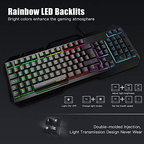  [아마존베스트]Gaming Keyboard, TedGem PC Gaming Keyboard PS4 Gaming Keyboard USB Wired Gaming Keyboard 19 Keys Anti-Ghosting with LED Illuminated Keyboard for PC / Laptop / PS4 / Xbox One (Germa