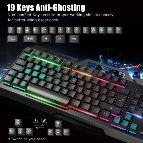  [아마존베스트]Gaming Keyboard, TedGem PC Gaming Keyboard PS4 Gaming Keyboard USB Wired Gaming Keyboard 19 Keys Anti-Ghosting with LED Illuminated Keyboard for PC / Laptop / PS4 / Xbox One (Germa