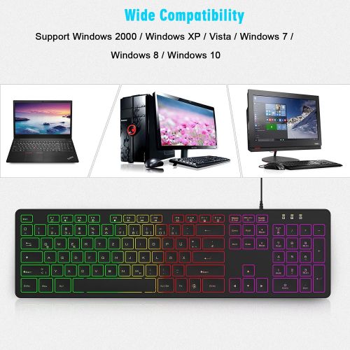  [아마존베스트]TedGem Keyboard, computer keyboard gaming, laptop keyboard, keyboard with RGB light, supports Windows 2000 / Windows XP / Windows 7-10.