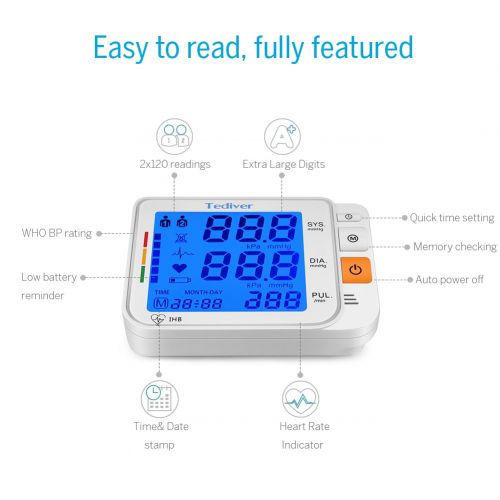  Tediver Digital Blood Pressure Monitor, Large Cuff 0.7-1.3 Feet - Automatic Upper Arm Blood Pressure...