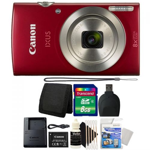  Teds Canon Powershot Ixus 185  ELPH 180 20MP Compact Digital Camera Red with 8GB Accessory Bundle