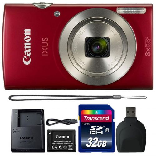  Teds Canon Powershot Ixus 185  ELPH 180 20MP Compact Digital Camera Red with 32GB Accessory Bundle