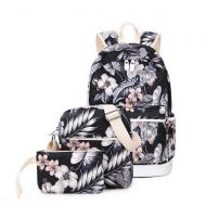 Teecho Cute School Backpack for Girl Stylish Laptop Backpack Set 3 Pieces for Women Black