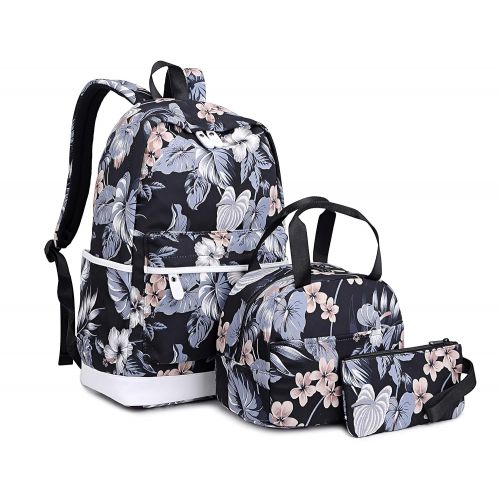  Teecho Cute School Backpack for Girl Stylish Laptop Backpack Set 3 Pieces for Women Black
