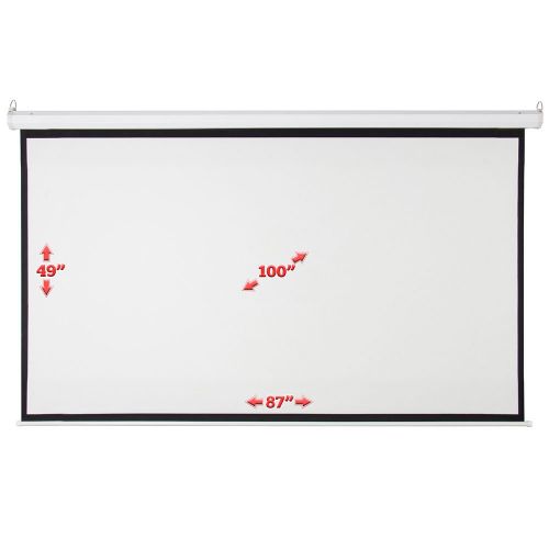  Teekland 100 16:9 87 x 49 Viewing Area Motorized Projector Screen with Remote Control Matte White