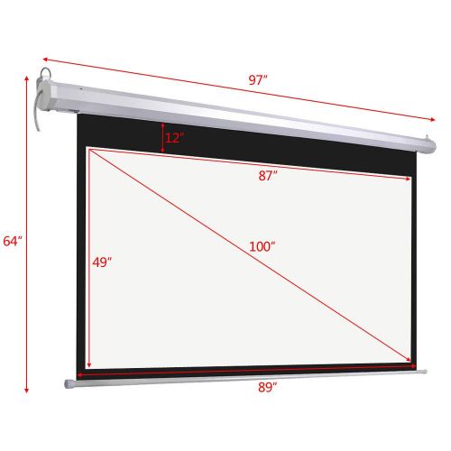  Teekland 100 16:9 87 x 49 Viewing Area Motorized Projector Screen with Remote Control Matte White