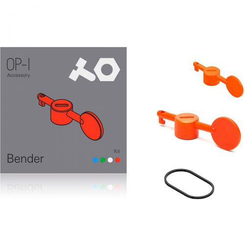  Teenage Engineering},description:Bender mounts on the orange knob and comes with a rubber band that is attached around the blue knob for elasticity. By selecting the bender in the