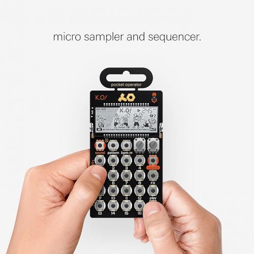  teenage engineering pocket operator PO-33 K.O.! sampler and drum machine with built-in microphone, sequencer and effects BUNDLE with black CA-X silicone case, and MC-3 mini sync cables