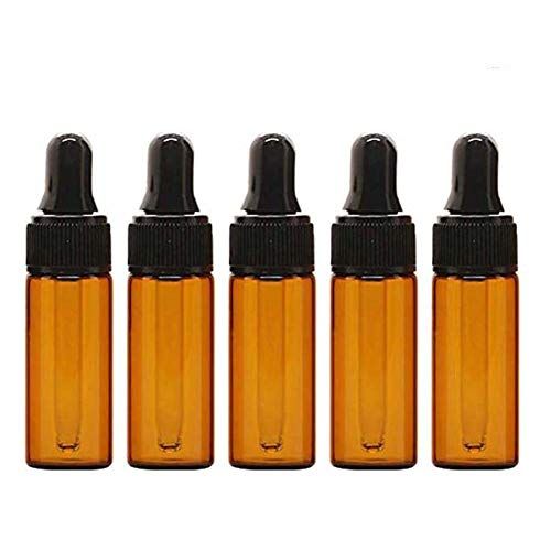  Teensery 50Pcs 5ML Empty Refillable Amber Glass Essential Oil Bottles Perfume Cosmetic Liquid Aromatherapy Lotion Sample Storage Containers Vials Jars with Eye Dropper Dispenser, Black Scre