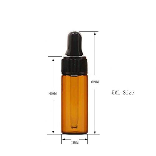  Teensery 50Pcs 5ML Empty Refillable Amber Glass Essential Oil Bottles Perfume Cosmetic Liquid Aromatherapy Lotion Sample Storage Containers Vials Jars with Eye Dropper Dispenser, Black Scre