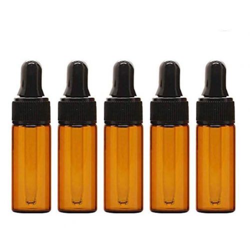  Teensery 50Pcs 5ML Empty Refillable Amber Glass Essential Oil Bottles Perfume Cosmetic Liquid Aromatherapy Lotion Sample Storage Containers Vials Jars with Eye Dropper Dispenser, Black Scre