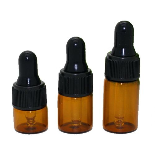  Teensery 50Pcs Mini 3ML Empty Refillable Amber Glass Essential Oil Bottles Perfume Cosmetic Liquid Aromatherapy Lotion Sample Storage Containers Vials Jars with Eye Dropper Dispenser, Black