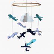 Teeny Giggles Airplanes & Cloud Mobile - Teal, Navy Blue & Gray