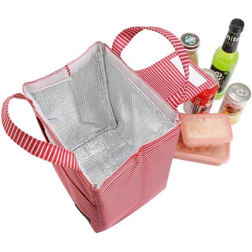 Teerwere Picnic Basket Portable Lunch Insulated Cake Bag Black and White Striped Lunch Bag Pearl Cotton Picnic Bag Picnic Baskets with lid (Color : Red)