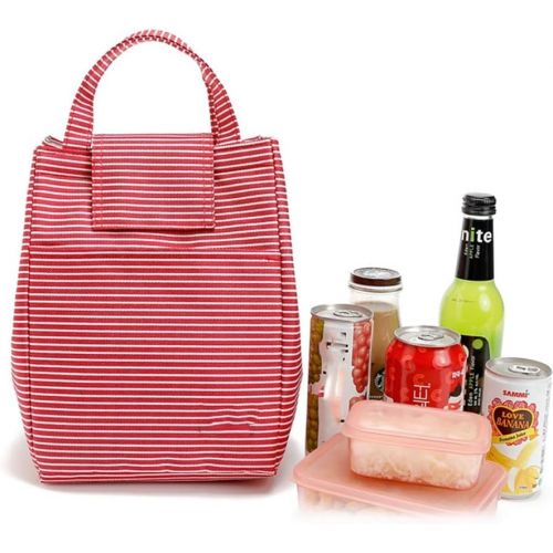  Teerwere Picnic Basket Portable Lunch Insulated Cake Bag Black and White Striped Lunch Bag Pearl Cotton Picnic Bag Picnic Baskets with lid (Color : Red)