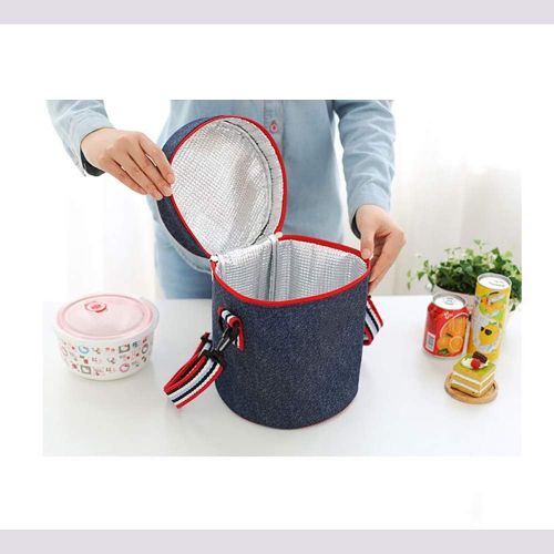  Teerwere Picnic Basket Portable Round Insulation Bag Travel Picnic Ice Bag Denim Insulation Bag Insulation Barrel Special Lunch Box Bag Picnic Baskets with lid (Size : L)