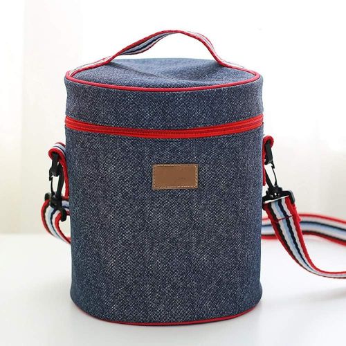  Teerwere Picnic Basket Portable Round Insulation Bag Travel Picnic Ice Bag Denim Insulation Bag Insulation Barrel Special Lunch Box Bag Picnic Baskets with lid (Size : L)
